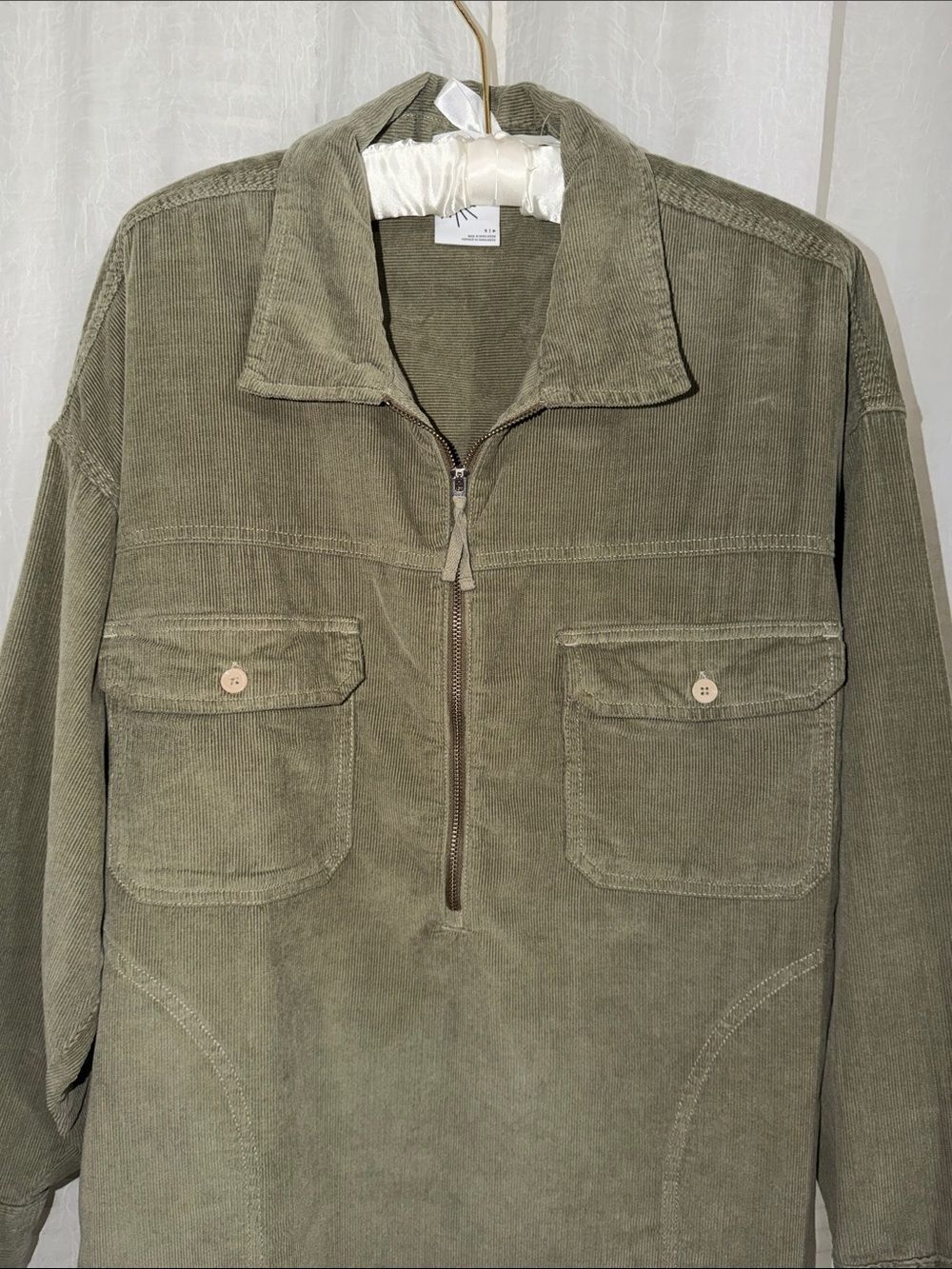 OFFLINE S Bunker Olive Corduroy Pop Over Quarter Zip Cotton Shacket - Picture 8 of 10